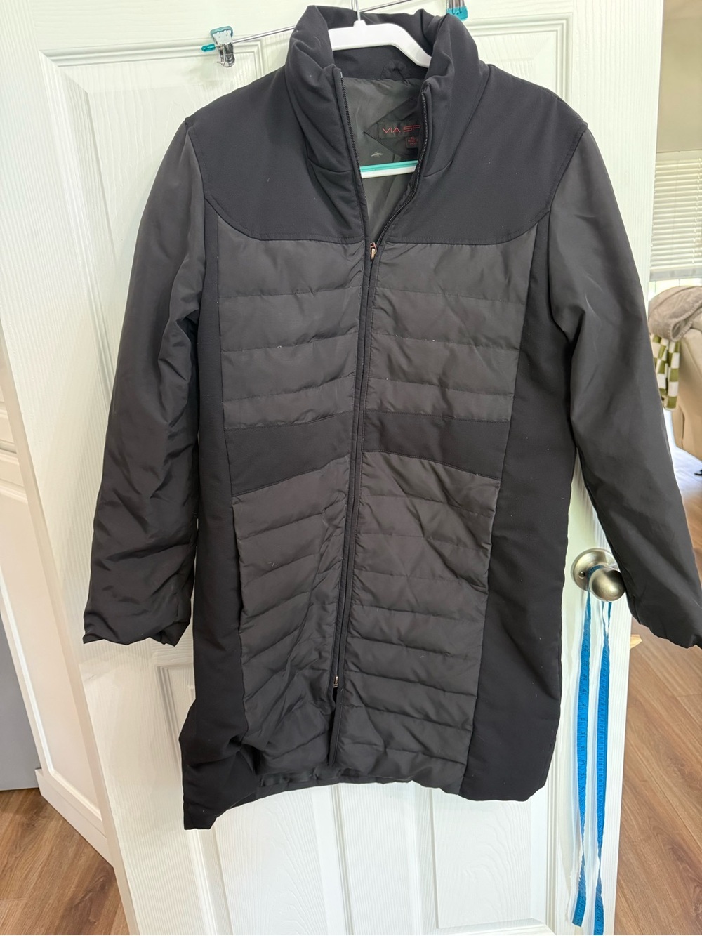 Via Spiga Black Quilted Puffer Coat Jacket XL Longline Winter Zip Front